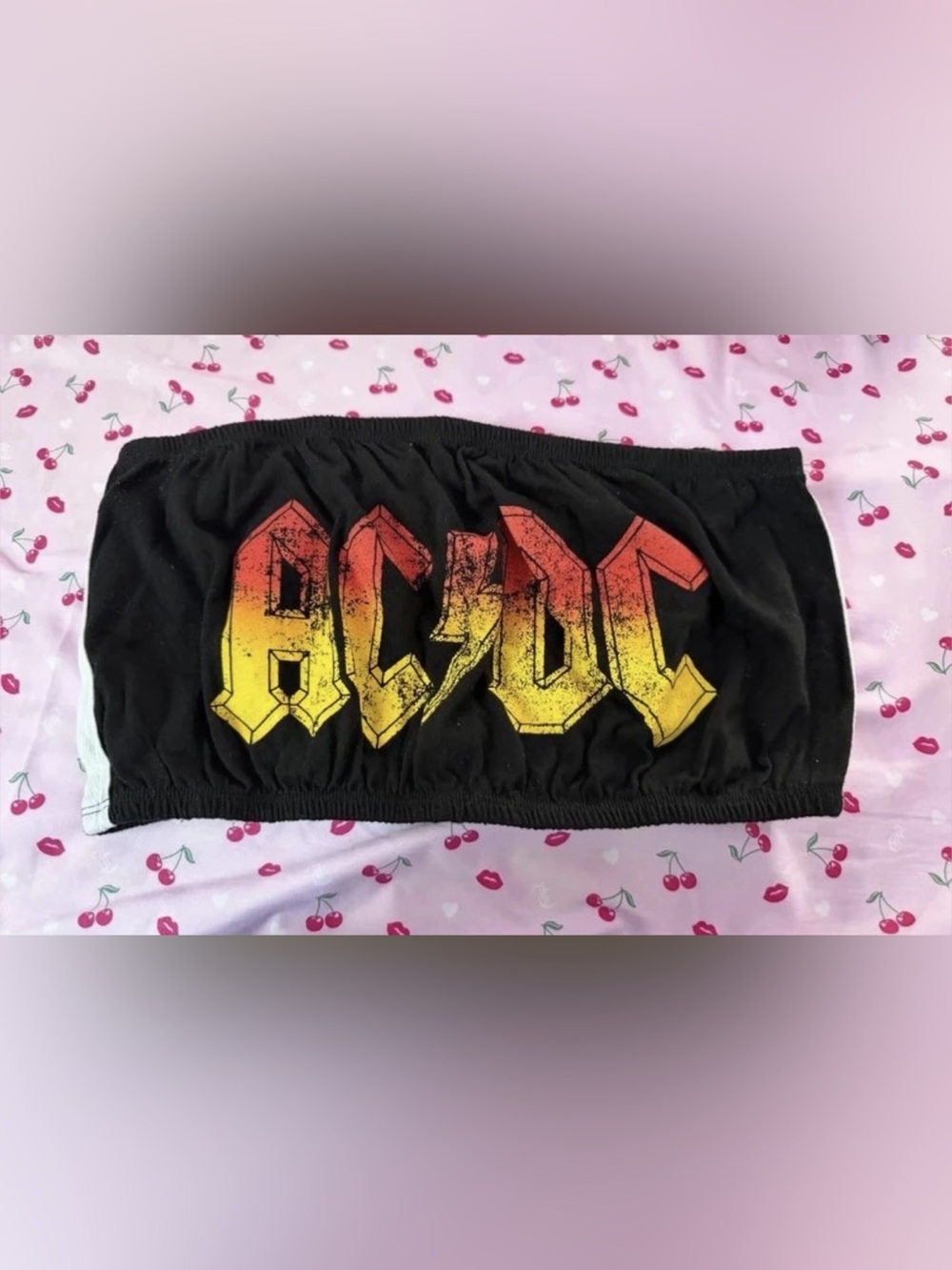AC/DC Graphic Crop Tube Top in Black & Yellow Size L